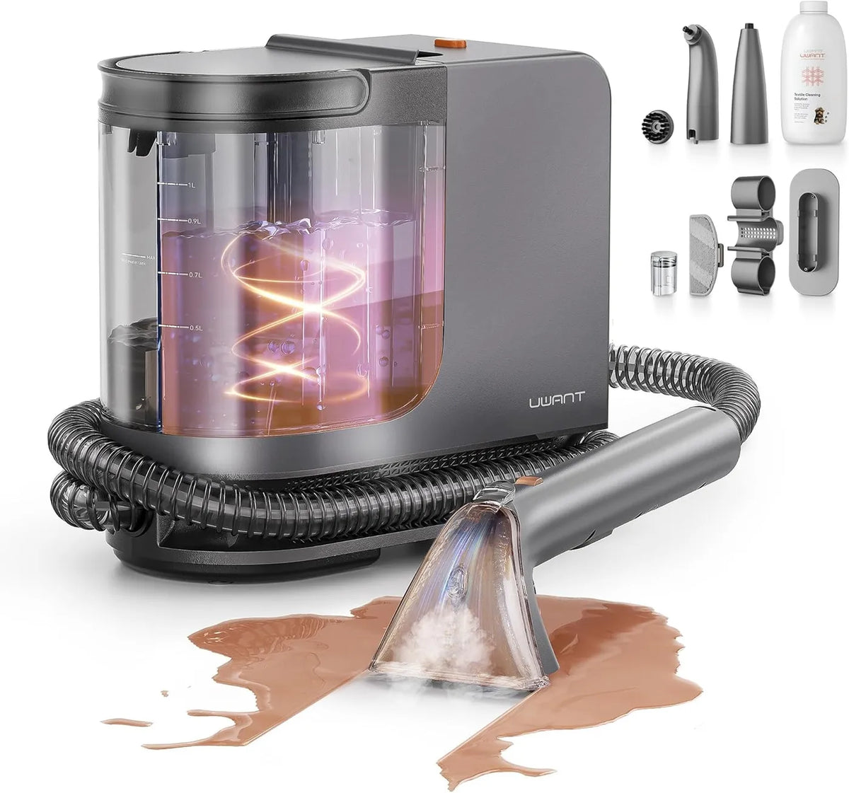 UWANT B400 Multi Spotreiniger - Grijs - 600W, 18000Pa, Stoomfunctie - Voor Bed/Bank/Tapijt/Auto