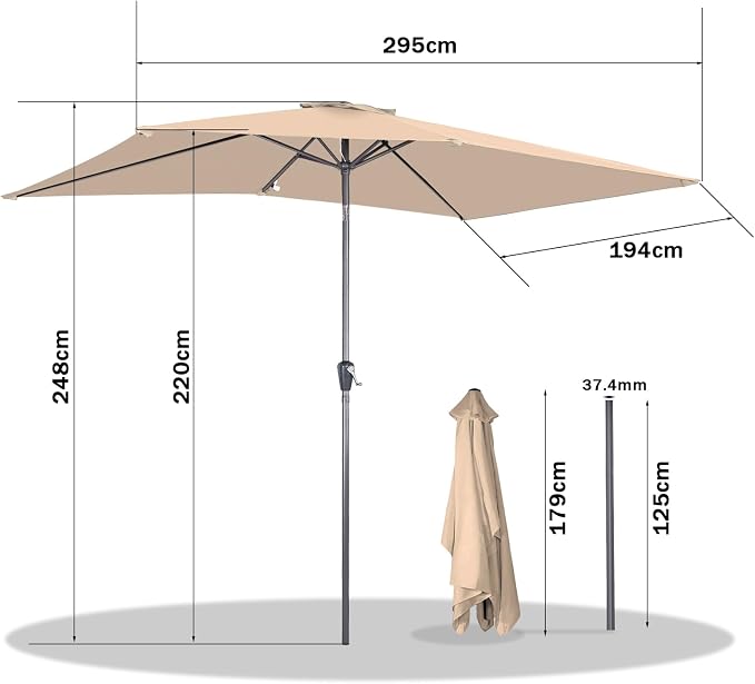 Angel Living Rechthoekige Parasol - 200 x 300 cm - Kantelbaar - Beige
