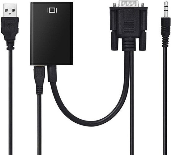 Garpex® VGA naar HDMI Adapter Converter - Universeel met 3.5mm Jack AUX & USB Voeding Kabel - Analoog naar Digitaal Video Omvormer - Male to Female - 1080p Full HD - Inclusief USB voedingskabel