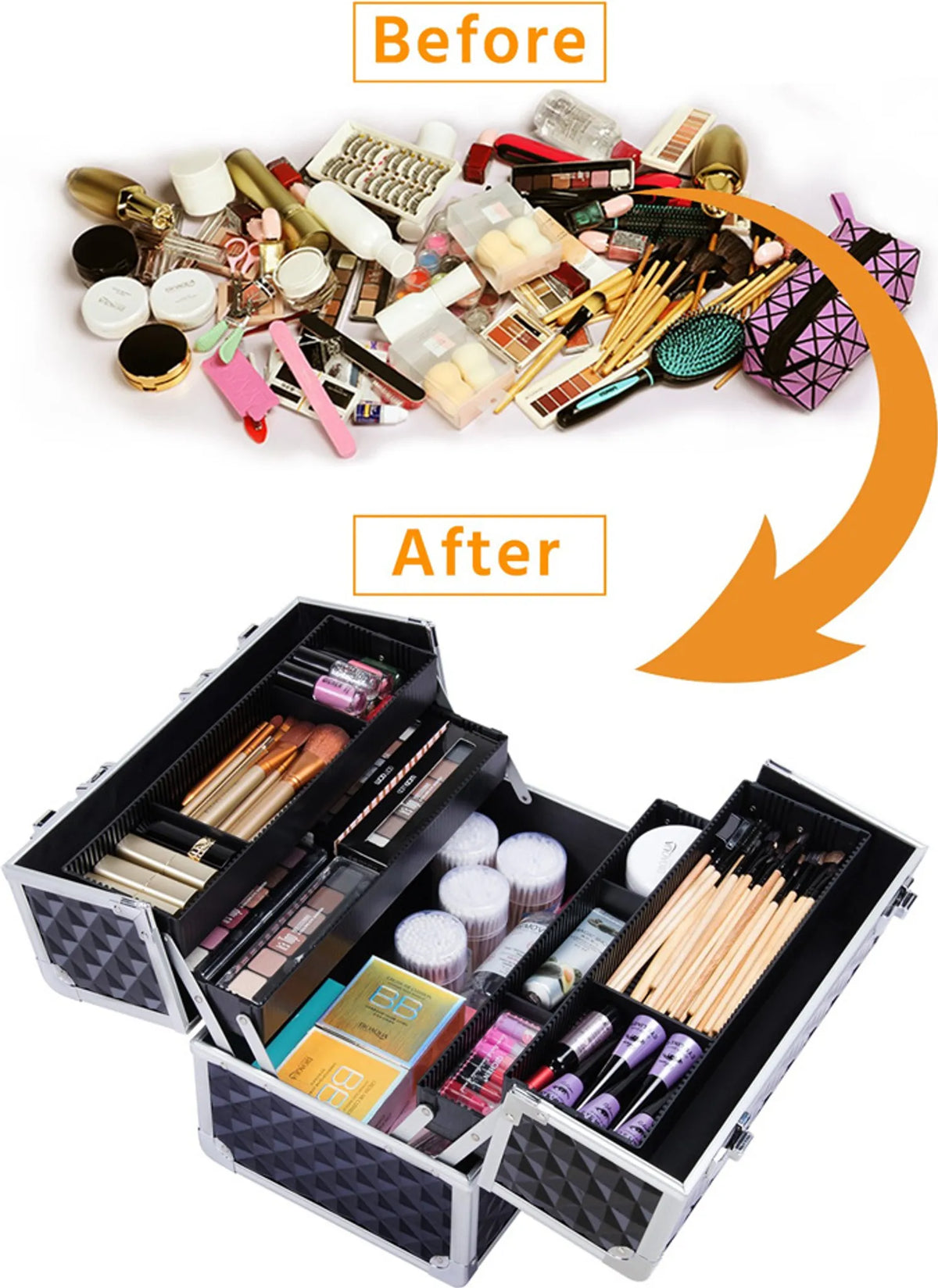 Yaheetech Make-upkoffer Beautycase – Voorzien Van 3 Lagen En Verstelbare Tussenschotten En Slot Met Sleutels – Voor Visagisten En Kappers – Zwart Aluminium – 34,7 x 22,2 x 25 cm