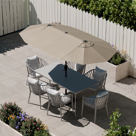 LifeGoods Dubbele Parasol - Tuin - 160x300cm - tot 8 Personen - Waterdicht - UPF50+ - Taupe