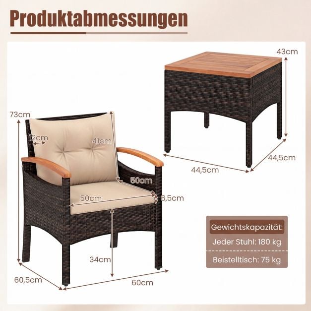 Coast 3-delige Rotan Tuinset – Stoelen 60,5 x 60 x 73 cm – Bruin