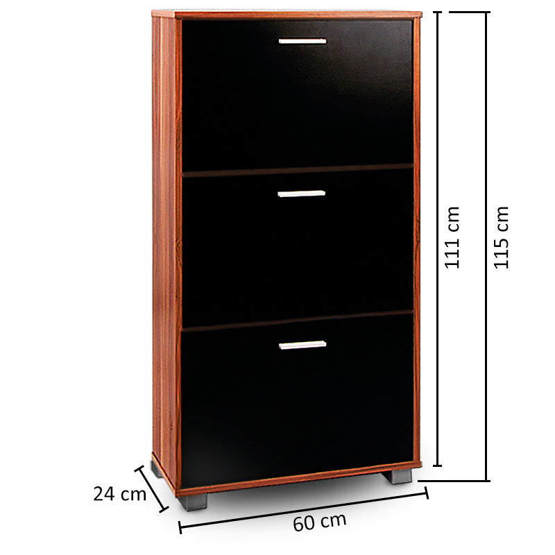 Schoenenkast - 3 Kleppen - 115x60x24cm - 18 Paar Schoenen -Bruin/Zwart