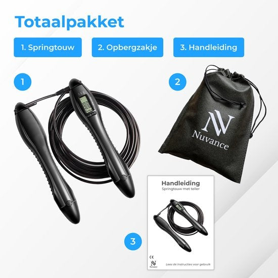 Nuvance - Professioneel Sport Springtouw met Teller - Verstelbaar - Volwassenen en Kinderen - Jump Rope - Speedrope