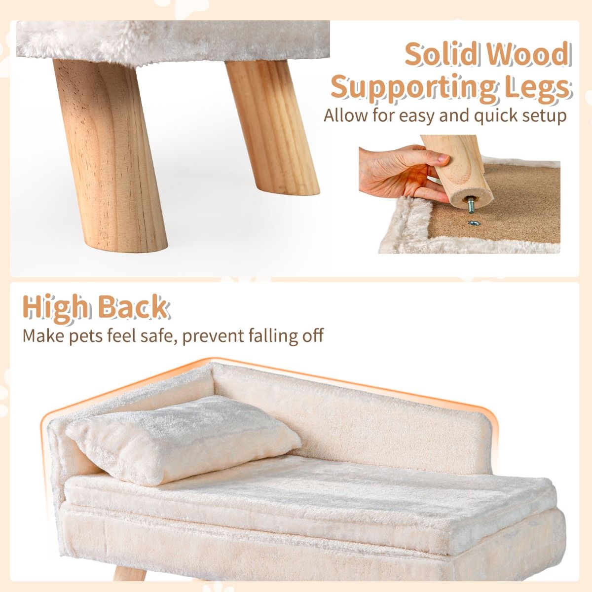 Coast Verhoogd Huisdierenbed - halfronde rugleuning - afneembaar kussen - beige - 71 x 43 x 40 cm