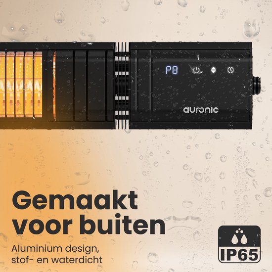 Auronic Terrasverwarmer - Infrarood Verwarming - Touch Display - 15m2 - Elektrisch - 2500W - Afstandsbediening - 9 Standen - Zwart