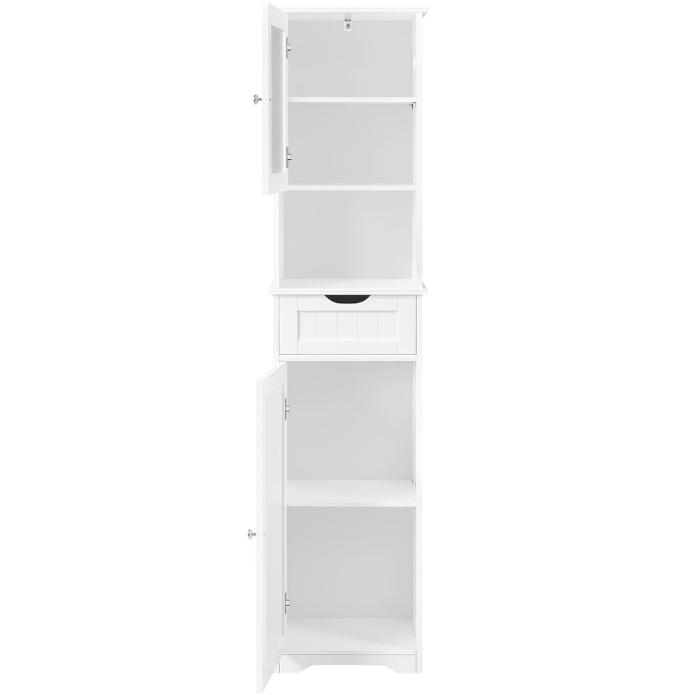Yaheetech Opbergkast - Vrijstaand - Glazen Deur - Verstelbaar - 40 x 30 x 170 cm - Wit