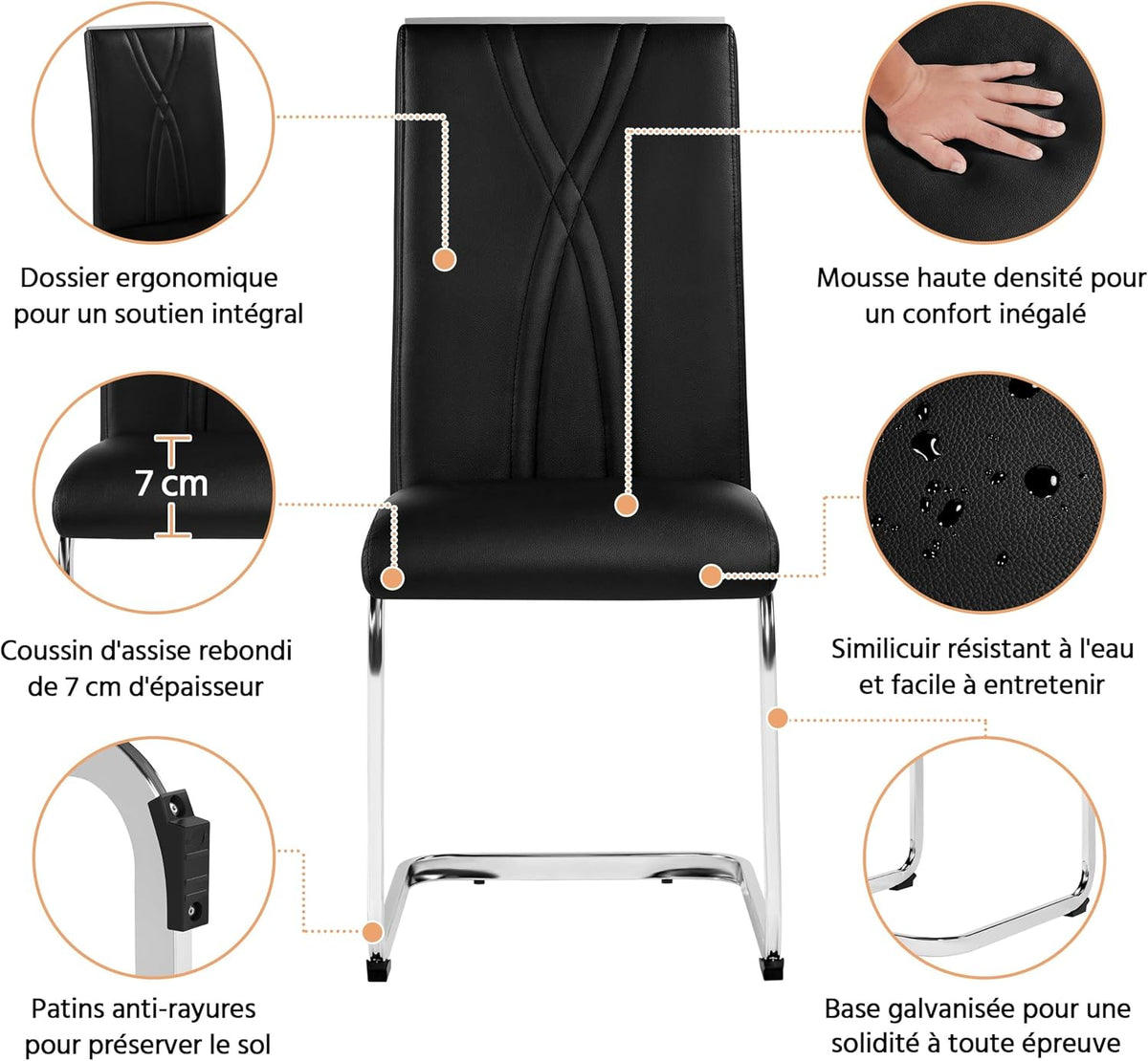 Yaheetech Eetkamerstoelen Set van 2 Kunstleer Zwart/Wit 60 × 60 × 100,5 cm