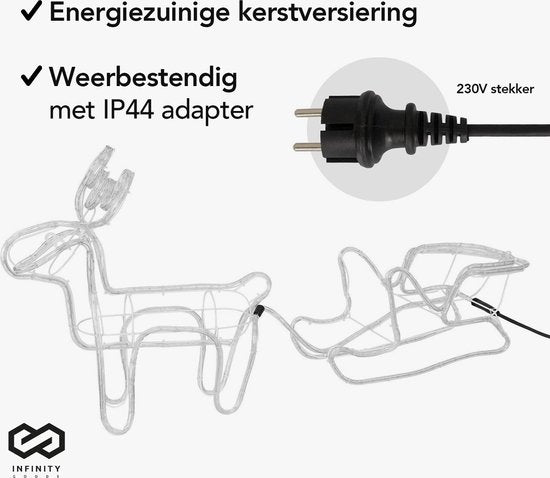 Infinity Goods Rendier Met Slee - Kerstverlichting - Buiten Binnen- LED Figuur - Kerstversiering - 3D Lichtslang - Kerst - Warm Wit