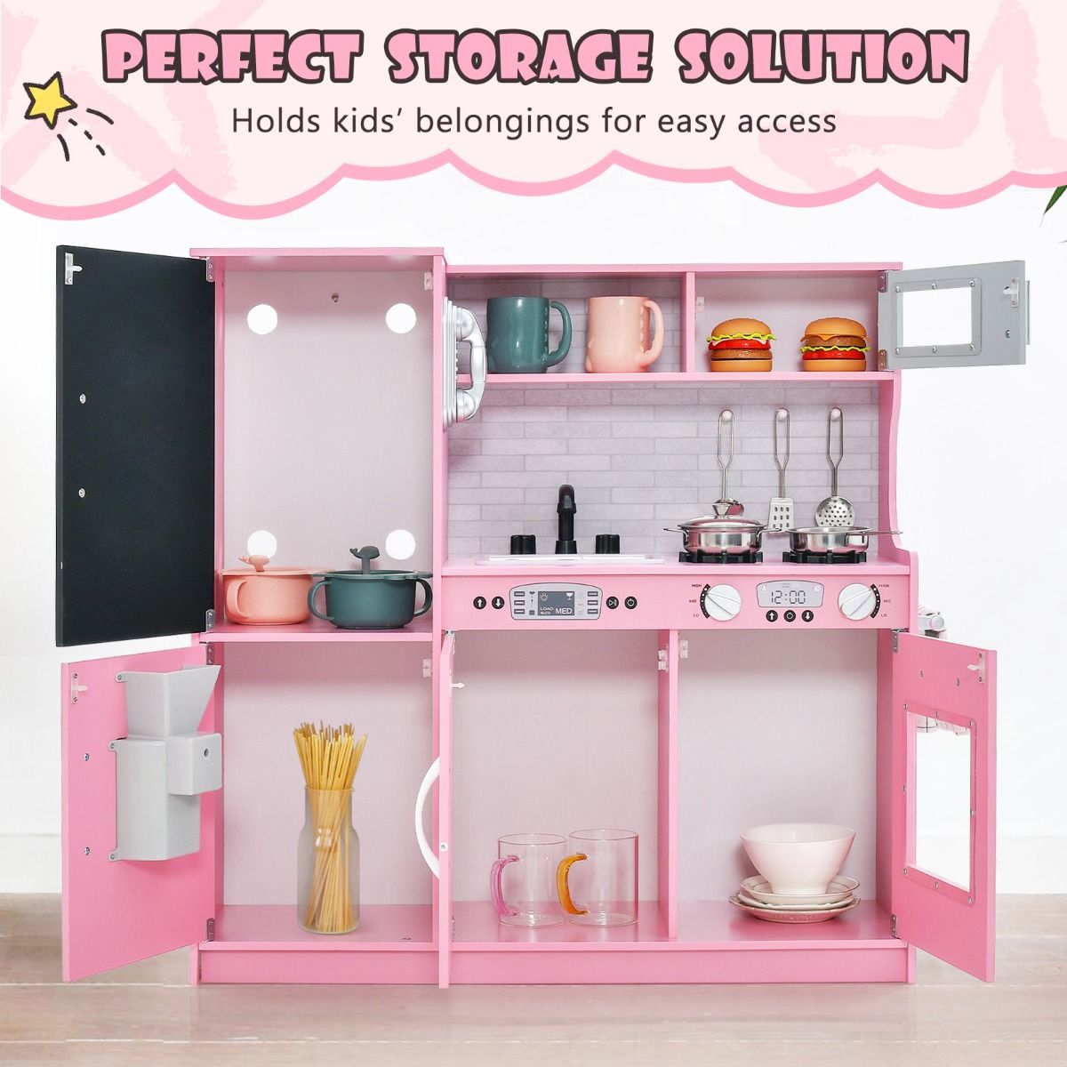 Coast Kinderkeuken - complete speelkeuken met accessoires - magnetron, ijsmachine, vaatwasser en oven - roze
