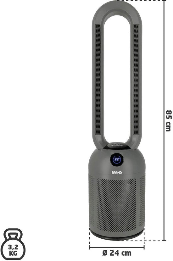 BREND BR-2243 Bladeless Fan Ventilatorkachel - 2200 Watt - Bladloos - LED-Display - Timer - Oscillatie - Veilig voor Kinderen en Huisdieren - Donkergrijs