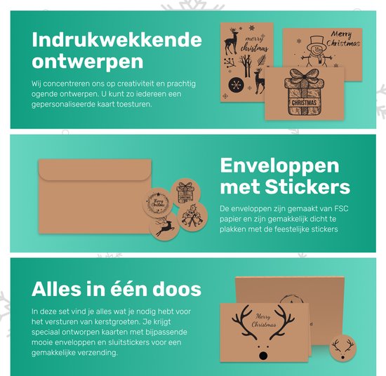 Giftmas - Kerstkaarten - Wenskaarten - 36 stuks - Met enveloppen en stickers - 10x15cm - Bruin