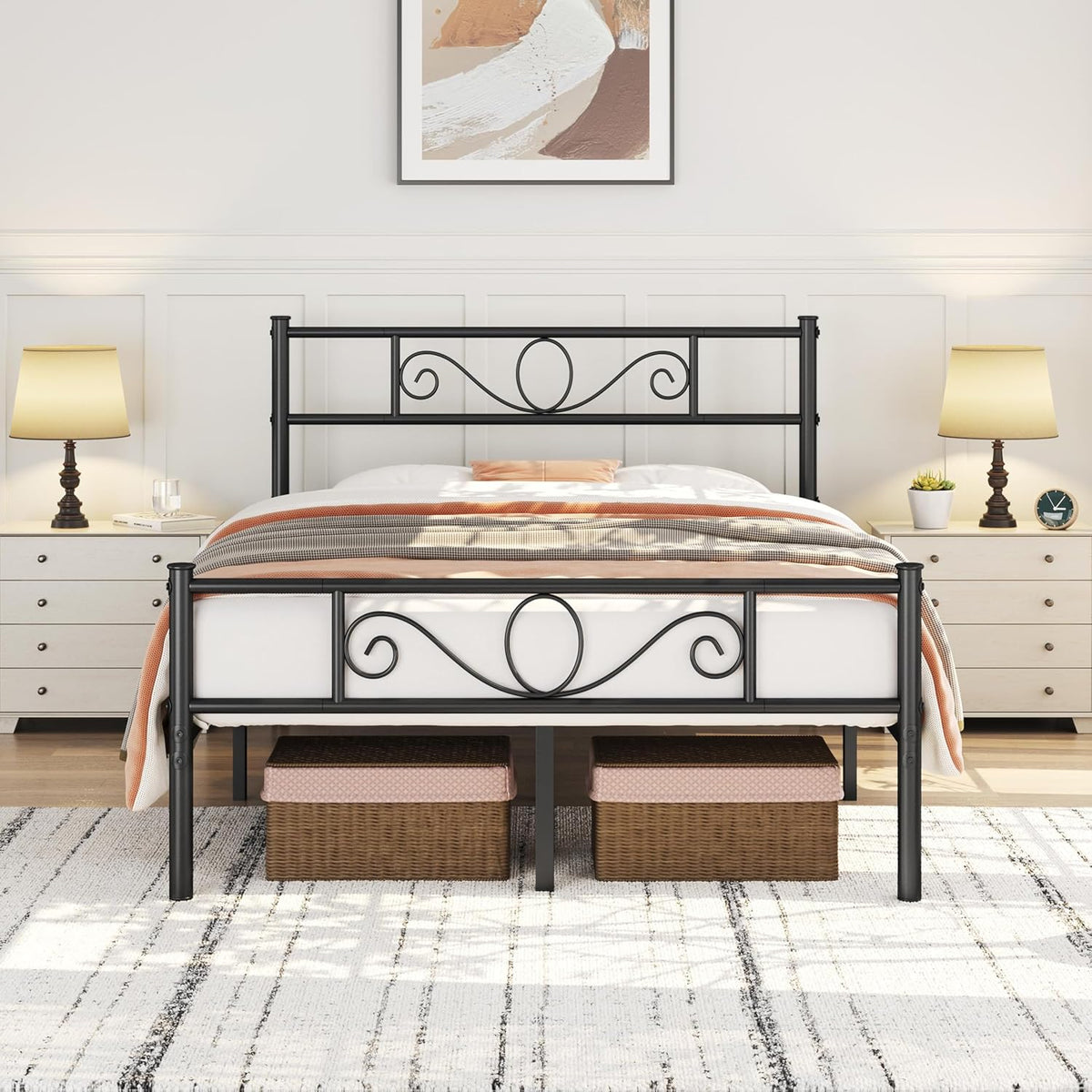 Yaheetech Metalen Tweepersoonsbed 140 x 200 cm - Zwart Bedframe - Met Lattenbodem