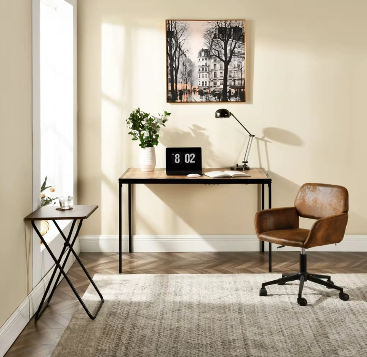 Urban Meuble Eettafel 120 x 75 cm - Houtlook - Zwart Metalen Frame - Minimalistisch