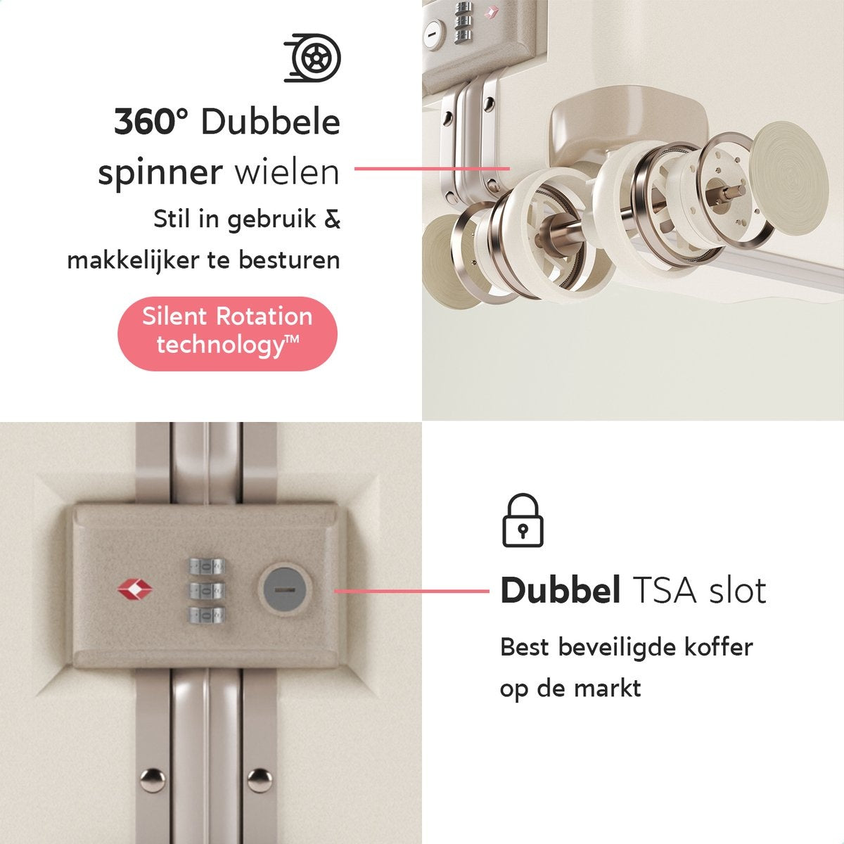ONYX® - Check-in koffer 100L - TSA slot - Spinner wielen - Lichtgewicht trolley - Aluminium slot - Zand wit