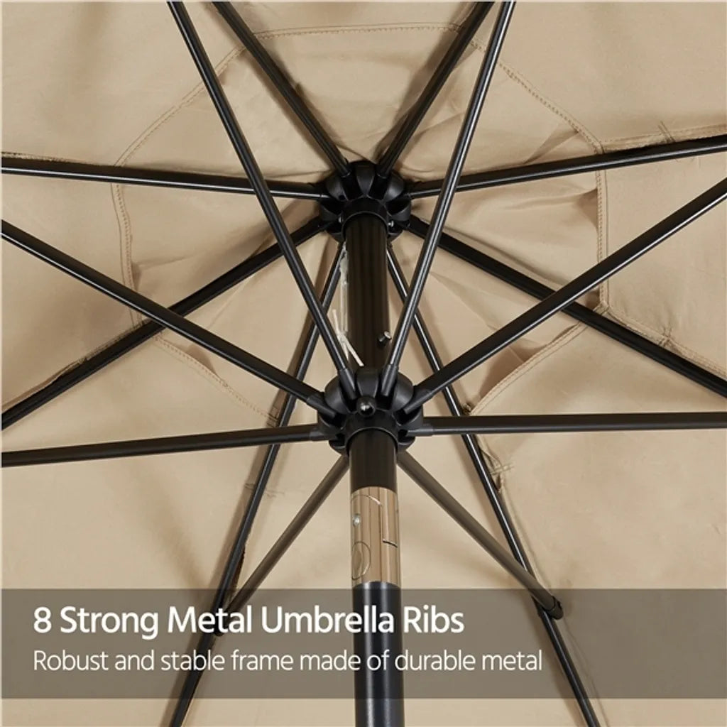 Yaheetech Tuinparasol Ø 270 cm - Lichtbruin - Kantelbare Parasol met Slinger en Ventilatieopening
