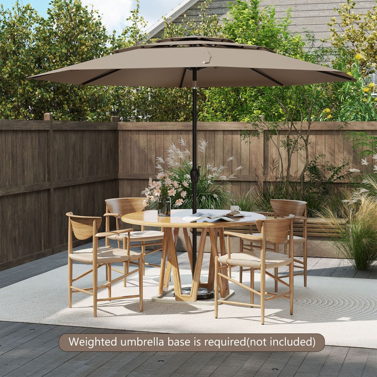 Coast Lichtbruine Tafelparasol 300 cm – 3-Lagen Zonnescherm met Kantelmechanisme en Handslinger – Tuinparasol met 8 Ribben en Geventileerde Kap