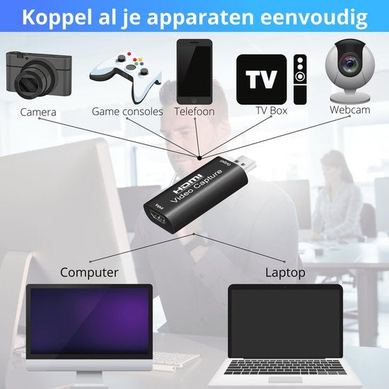 Earkings® Game Capture Card – 4K Invoer & 1080p Full HD Uitvoer – HDMI naar USB 3.0 – 6.4 x 2.8 x 1.3 cm – Zwart
