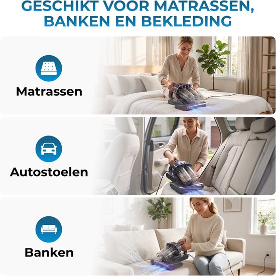 Powell Matras reiniger - Tapijtreiniger - Huisstofmijt stofzuiger - UV Bedstofzuiger - 350W - 20.6L Reservoir - Grijs