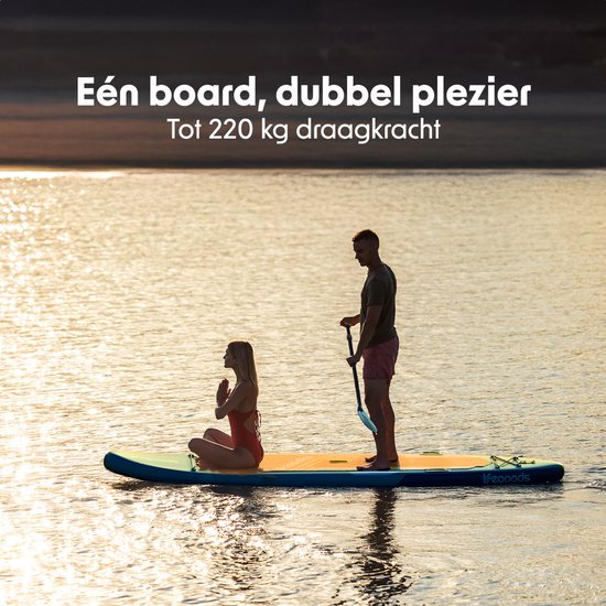 LifeGoods SUP Board Tandem - 2 Personen - 220 KG Draagkracht - 381 x 86 cm - Opblaasbaar - Compleet Sup pakket - Deep Aqua
