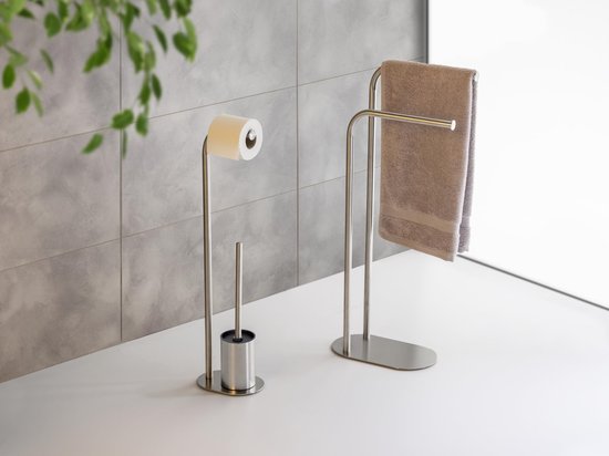 WENKO Levante WC-Garnituur Vrijstaand – Toiletborstelhouder & Toiletpapierhouder – RVS – Mat Edelstaal – Zwart