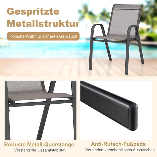 Coast Tuinstoelen - Set van 4 - Stapelbaar - Max. 150 kg - 56 x 70 x 84 cm - Grijs