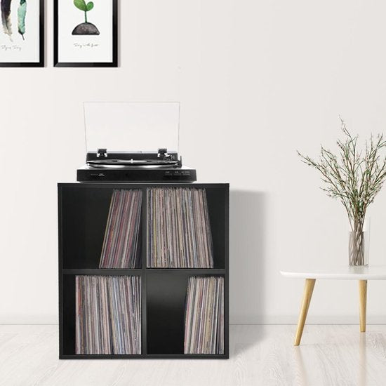 Platen vinyl lp opbergkast - opbergen lp vinyl platen - boekenkast - 4 vakken - zwart