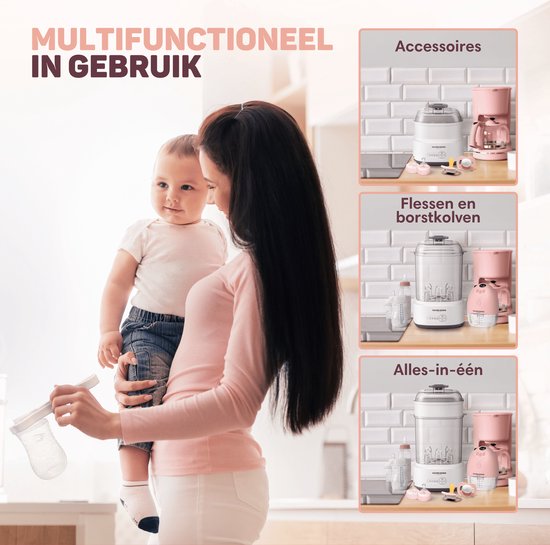 Vulpes Goods® - Flessen Sterilisator - 5-in-1 Functie - Met Droogfunctie & Warmhoudstand - Voor Babyflessen & Borstkolven - BPA-vrij - Kunststof & Wit