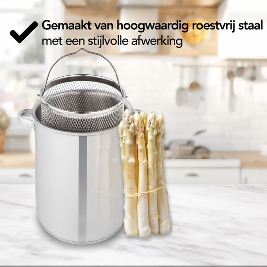 Aviro Aspergepan - Pastapan - Ø 16.5 cm - 23cm hoog - 4,2L - Multifunctioneel - Geschikt Voor Alle Warmtebronnen - RVS