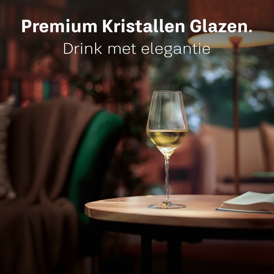 BarDeluxe® Wijnglazen Witte Wijn - Handgeblazen Kristallen Glazen 420ml - Handgemaakt & Loodvrij - Wijnglas - 4 stuks - Luxe Set voor Bar of Diner