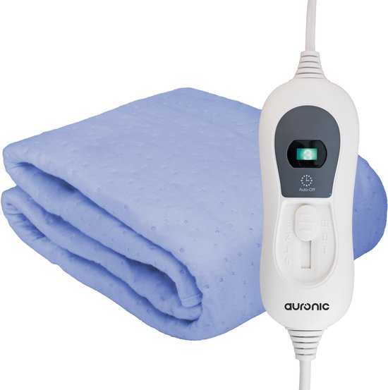 Auronic Elektrische Onderdeken - 80x150cm - 1 Persoons - met Hoekelastieken - Verwarmingsdeken - Blauw