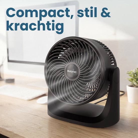 Auronic Tafelventilator - 3 Snelheden - Mini Ventilator - Vloerventilator - Muurmontage mogelijk - 41db - 90° Oscillatie - 7 Meter Luchtstroom - Zwart