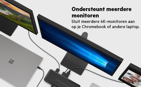Belkin USB-C Triple Display Dock MST- 14-poorts USB-C-dockingstation, 65 W Power Delivery, 4K-display, 2x HDMI, 2x DisplayPort, 3x USB-C, 5x USB-A en 1x Gigabit Ethernet, USB-C-dock voor Chromebook, Windows PC’s, XP’s en meer