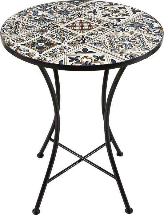 AXI Amélie Bistro Tafel - Zachtblauw – Metalen tuintafel – Rond – 60 x 60 x 75 cm - Mozaïeklook – Ingelegd met keramische tegels – Voor tuin, terras en balkon