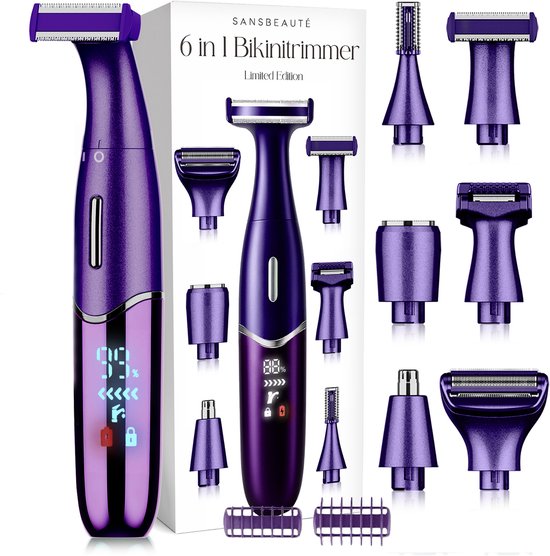 6-in-1 Bikinitrimmer - Sansbeauté® - Gezicht - Oksels - Benen - Bikinilijn - Wenkbrauw Trimmer - Gezichtsontharing Dames - Intieme Zone - Ladyshaves Bikini - Ontharingsapparaat Electrisch