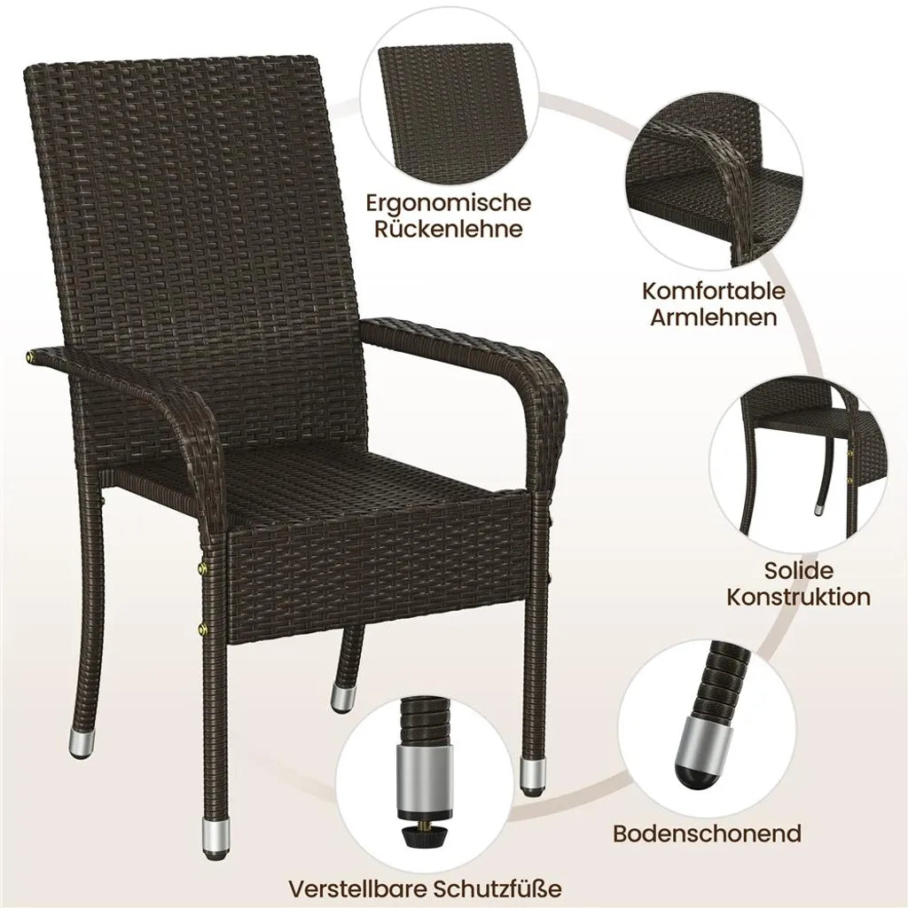 Yaheetech Tuinstoelen Set van 2 – Bruin – Polyrattan – 58 x 62,5 x 94,5 cm – Stapelbaar met Armleuningen