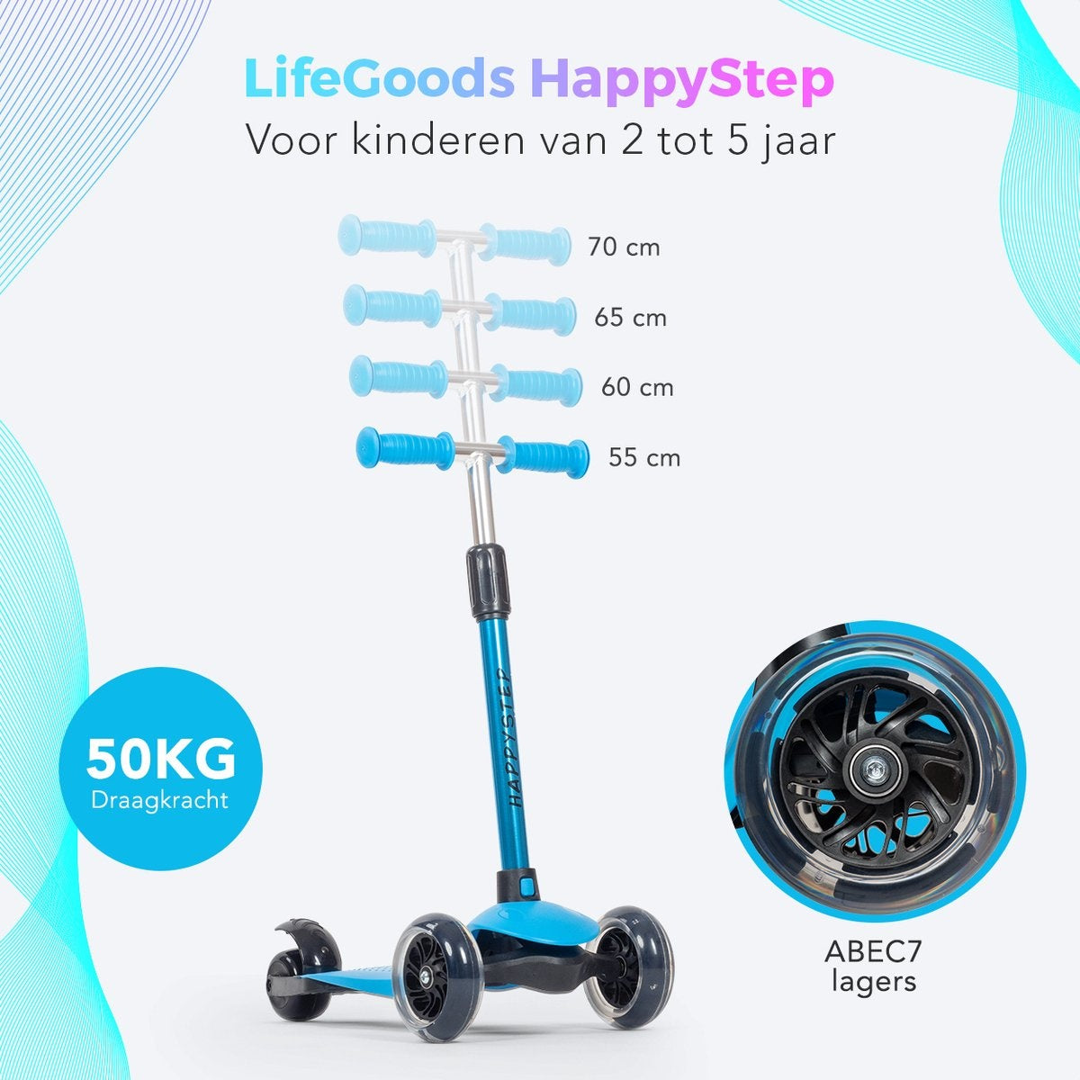 LifeGoods HappyStep - Kinderstep - Step 2-5 Jaar - 3 Lichtgevende Wielen - Jongens/Meisjes - Blauw
