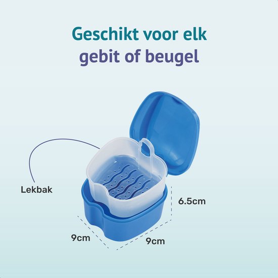 Alyze Gebitsbakje + borstel - Blauw - Voor prothese - Beugel - Kunstgebit - Bakje - Gebittenbakje