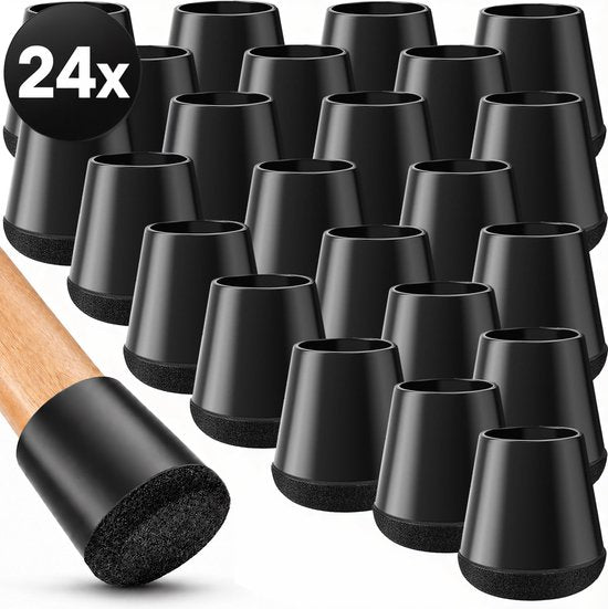 Vaive Stoelpoot Beschermers Rond met Vilt – 24 Stuks – Stoelpootdoppen Ø24-30 mm – Vloerbescherming voor Stoelen - Zwart