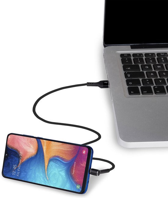 Grundig USB-Kabel - 3-in-1: Oplaadkabel, Datakabel, Telefoonstandaard - USB-C - 1 Meter - Zwart