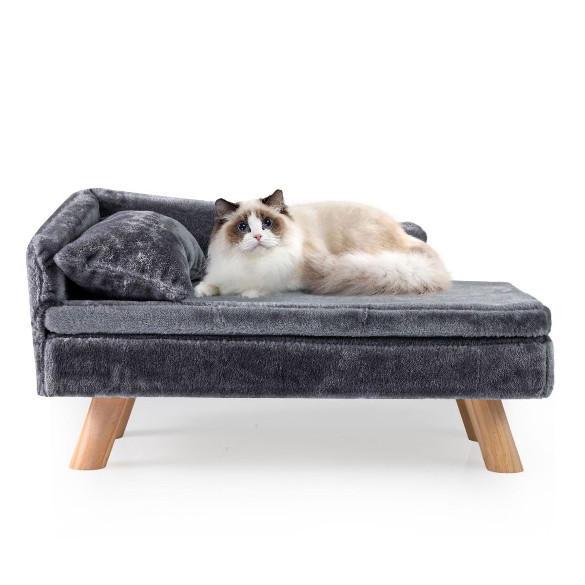Coast Verhoogd Huisdierenbed - Hondenbank met afneembaar kussen en hoofdkussen - Grijs - 71 x 43 x 40 cm