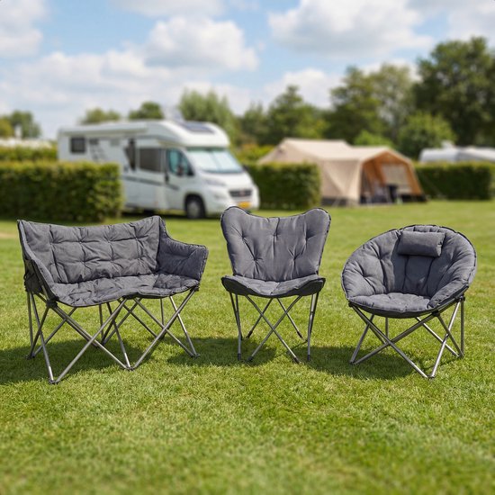 TRVLMORE Campingstoel XL - Opvouwbaar - 150KG Draagvermogen - Incl. Draagtas - Klapstoel - Kampeerstoel - Vouwstoel - Grijs