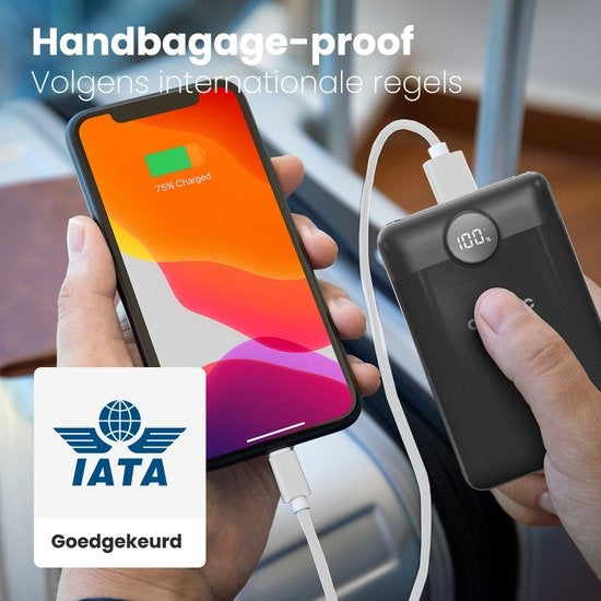 Auronic Powerbank - Geschikt voor iPhone 12/13/14/15 en Samsung S21/S22/S23 - 10.000 mAh - 22.5W - 2 Oplaadpoorten - Snelladen via USB-A en USB-C - Zwart