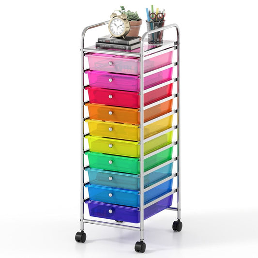 Coast Rolwagen met 10 lades - verchroomd metalen frame - vergrendelbare wielen - multicolor