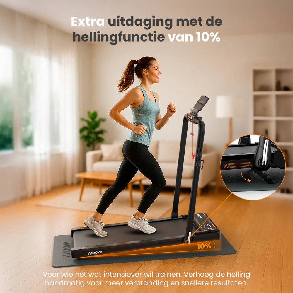 Moovv SmartStep Pro v3 Incline - Loopband Inklapbaar - Walking Pad met 10% Hellingfunctie – Opvouwbare Wandelband - Treadmill 1-12 km/u – Incl. Accessoires