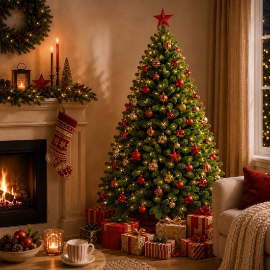 Triumph Tree Tsuga Kerstboom - Volle en Natuurlijke Uitstraling met 1502 Takken - Kerstversiering voor Binnen - Kunstboom Makkelijk en Snel op te Zetten - Groen H260 x Ø160cm