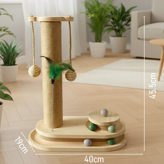 By Cee Cee Krabpaal - Krabpaal voor Katten - Katten Krabpaal - Houten Kattenspeelgoed - Ideaal Voor Meerdere Katten - 40x19x45.5cm - Luna