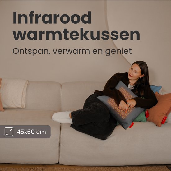 Auronic Warmtekussen - Classic - 45x60 - Draadloos - Oplaadbaar - Elektrisch kussen - Infrarood - Antraciet