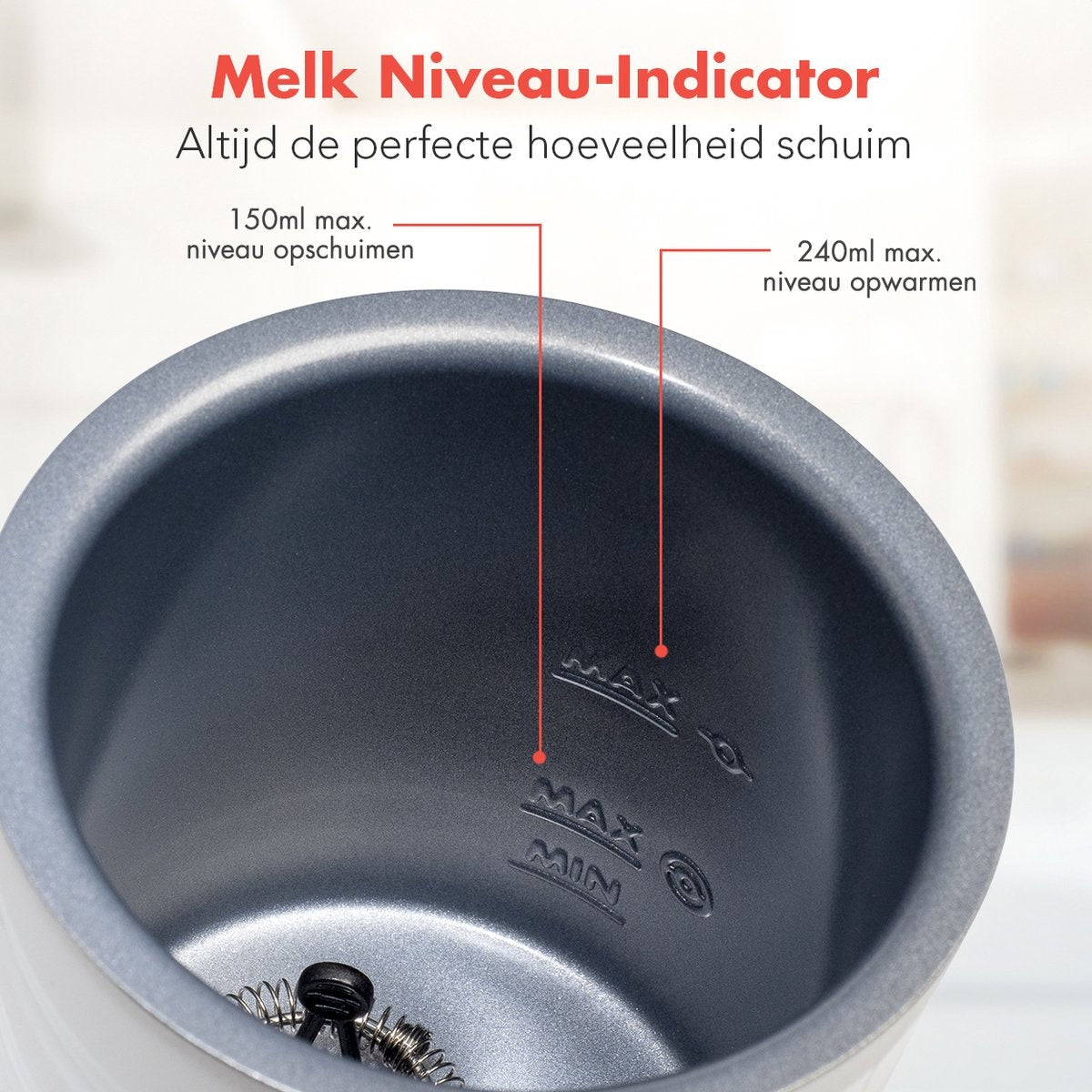 KitchenBrothers - Elektrische Melkopschuimer & Warmhoudfunctie - 240 ml - Wit RVS - 4-in-1 Functie - Modern Keukendesign - Inclusief Garde en Anti-aanbaklaag