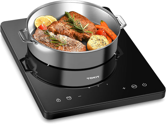 Tokit Inductiekookplaat 2000W – 9 Kookstanden, 90 Min. Timer – Ultradun 40mm – Zwart